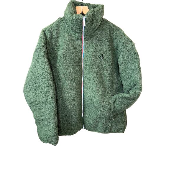 4 Fourlaps Jackets & Blazers - NWT 4 Fourlaps Coat Women's L Polar Quilted Sherpa Reversible Puffer Green White